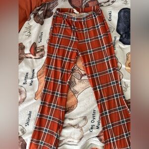 Plaid Boot Cut Pants in Rust Red